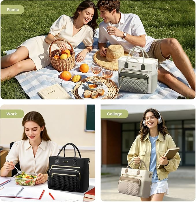 LOVEVOOK Insulated Lunch Bag Women,Wide Opening Adult Lunch Box Women with Cup Holder,Large Leakproof Cooler Bag for Work Picnic Beach Family College Mom,Lunch Teacher Breast Pump Diaper Tote Bag