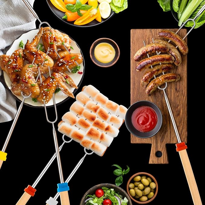 Marshmallow Roasting Sticks, Telescoping Smores Sticks for Open Fire Pit, 32 Inch Long Marshmallow Toasting Barbecue Forks S’mores Skewers for Campfire Camping Hotdog Hot Dog Bonfire Grill, 5 Pack