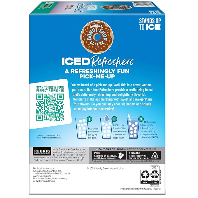 The Original Donut Shop Iced Refreshers, Berry Chill, Brew Over Ice Single Serve Keurig K-Cup Pods, 20-Count Box