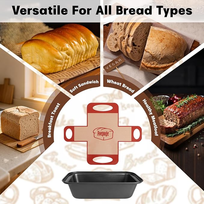 Loaf Pan with Liners Set: 2-Pack Nonstick 9 x 5 Inch Bread Pan and Loaf Liners for Homemade Oven Baking - Rectangular Baking Tray for Kitchen Home Baker Make Sourdough Banana Sandwich Bread(Red)