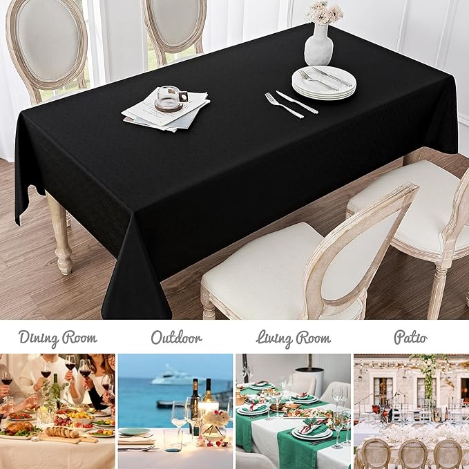 Veblandy 2 Pack Rectangle Tablecloth, 60x120 inch, Water Resistant Wrinkle Free Linen Textured Table Cloth Washable, Decorative Fabric Table Cover for Dining, Party and Camping, Black