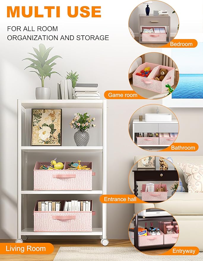 Fabric Wardrobe Storage Bins -6 Pack, Large Pink Foldable With Handles And Dividers Trapezoidal Wardrobe Storage Boxes, Suitable For Storing Clothes, Books, Wallets, Toys, Etc.