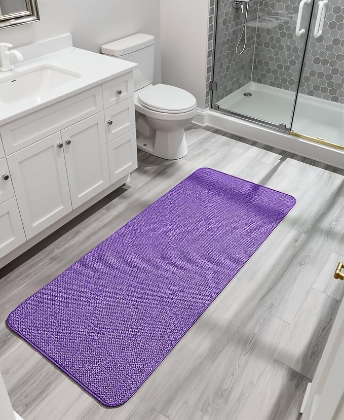 Bath Mat,Ultra Thin Bathroom Runner Rugs,Large Bath Mats for Bathroom,Quick Dry,Non-Slip,Machine Washable,Low Pile,Bath Rug,Shower Outside,Sink,Home Decor Accessories.Purple,2'x5'(24x60inch)