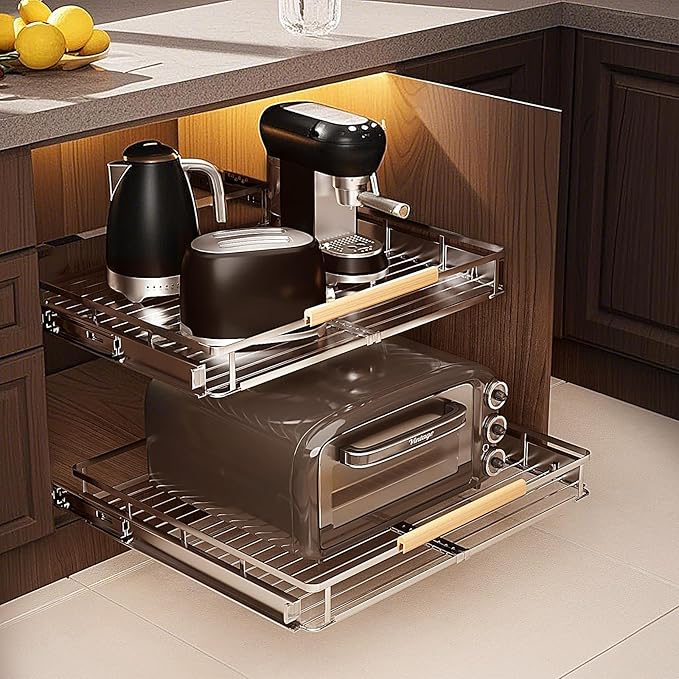 2 Pack Expandable Pull Out Cabinet Organizer,Side Mounting 17.1~28"x22.5"Cabinet Pull Out Shelves, Expandable Slide Out Spice Rack for Kitchen Bathroom Office