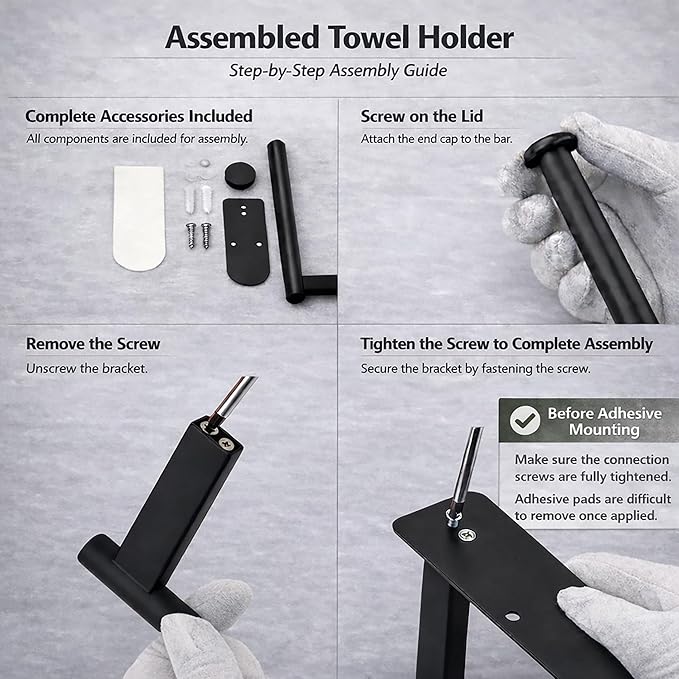 Paper Towel Holder, Self Adhesive or Screw Mounting, Black Wall Mount SUS304 Stainless Steel Paper Towel Holder Under Cabinet for Kitchen, Counter, Cabinet, Bathroom
