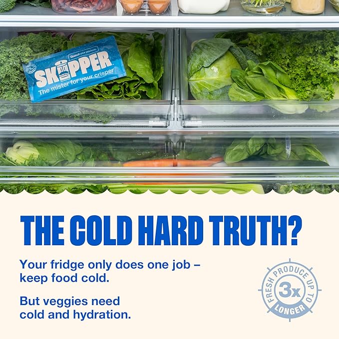 Skipper Fridge Hydration Pack | Keeps Vegetables, Produce & Herbs Fresh 3X Longer | Releases Purified Water Vapor | Compact Easy-to-Use Crisper Drawer Pack | All-Natural Ingredients | Made in the USA
