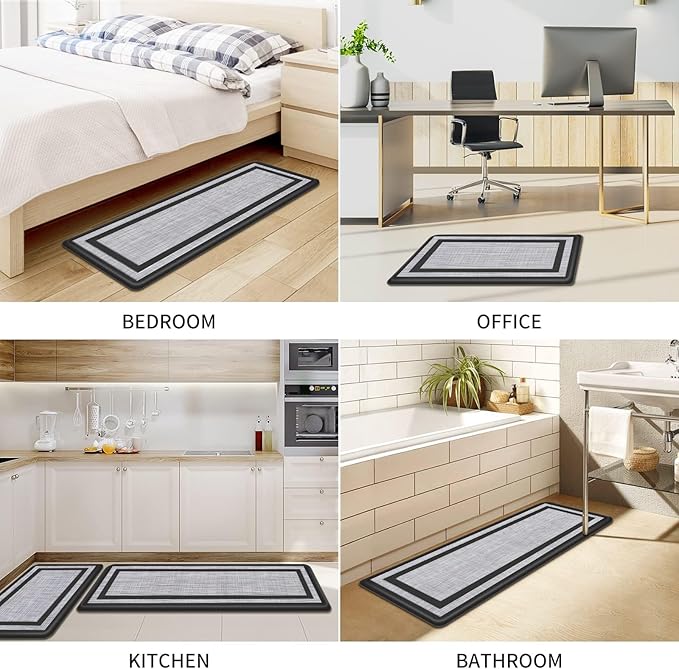 Mattitude Kitchen Mats Set of 2 Cushioned 0.47 inch Kitchen Rugs Non-Skid Rug Sets Ergonomic Comfort Standing Mat for Kitchen, Floor, Office, Sink, Laundry, Black
