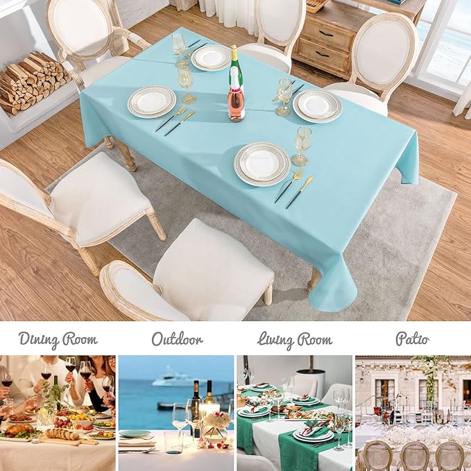 Veblandy Rectangle Tablecloth Waterproof 60x120 inch Linen Textured Table Cloth Stain and Wrinkle Resistant Washable, Decorative Fabric Table Cover for Dining, Party and Camping, Aqua