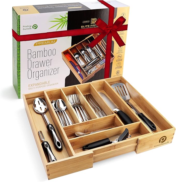 Silverware Tray for Drawer Organizer,Kitchen Drawer Organizer,Cutlery Organizer in Drawer, Flatware Silverware Holder, Expandable Adjustable Wooden Dividers (8-slots)