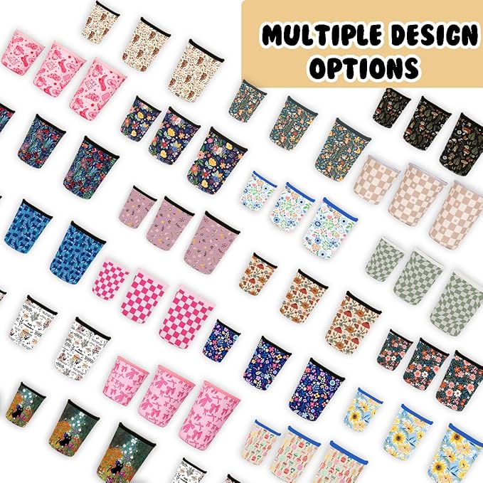 Reusable 3-Pack Iced Coffee Cup Sleeve, Insulated Neoprene, Beverage Holder for Iced Coffee, Durable Drink Sleeve for Cold Beverages, Bloom Garden