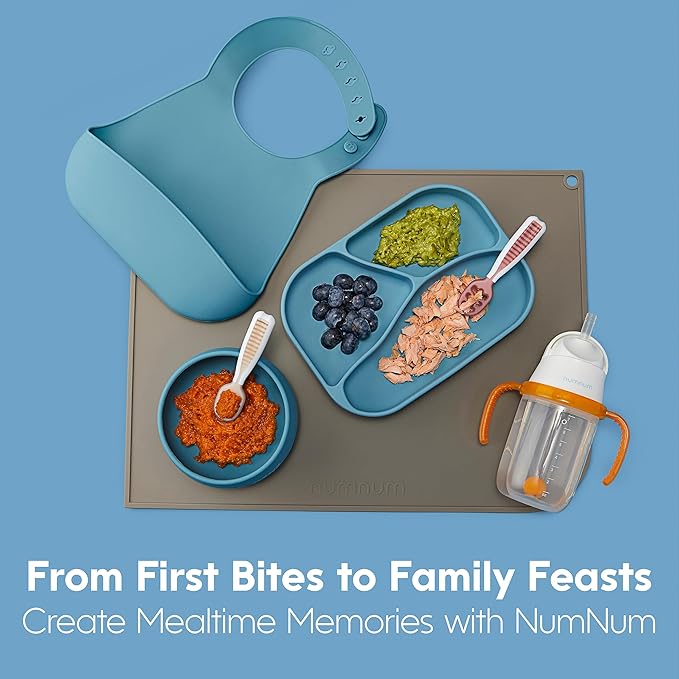 NumNum Baby Spoons Set, Baby Essentials Pre-Spoon GOOtensils for 6+ Months, First Stage Self-Feeding Spoons for Baby Led Weaning (BLW), Silicone Toddler Utensils, BPA-Free, 2 Pack Beige/Mauve