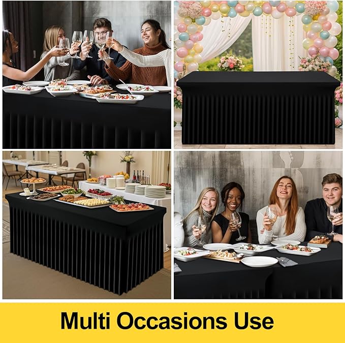 Smiry Spandex Tablecloth, Elastic Fitted Stretch Tablecloth for 6FT Rectangle Tables, Waterproof Washable Table Cover Skirt for Outdoor, Wedding, Banquet & Parties (Black, 72Lx30Wx30H Inch)