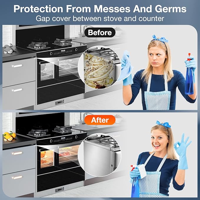 2PCS Kitchen Stove Counter Gap Covers, Stainless Steel Stove Gap Guard, Cooktop Trim Kit, Stove Gap Guards, Oven Gap Filler, Heat Resistant & Effectively Protect Stove Gap Filler(13.8"-27.5" Black)