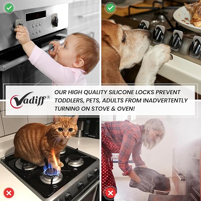 2025-26 Mom's Choice Winner- Gas Stove Knob Locks Thick Gray Silicone Stove Knob Safety Covers for Toddlers Pets - Child Proof Universal Size Knobs - Baby Proofing Protectors for Electric Stoves- 5Pcs