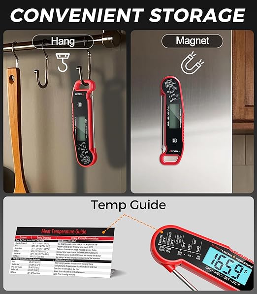 Atogou Professional Meat Thermometer Digital for Cooking Food, <1 Sec Instant Read & ±0.5℉ Accuracy, IP67 Waterproof, Thermocouple Sensor Probe, for Kithchen, BBQ, Grill, Red