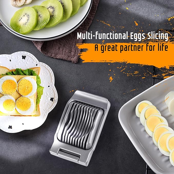 Egg Slicer for Hard Boiled Eggs, Stainless Steel Wire, Heavy Duty Aluminium Egg Cutter Dishwasher Safe for Egg Strawberry Soft Fruit, Blue-Gray