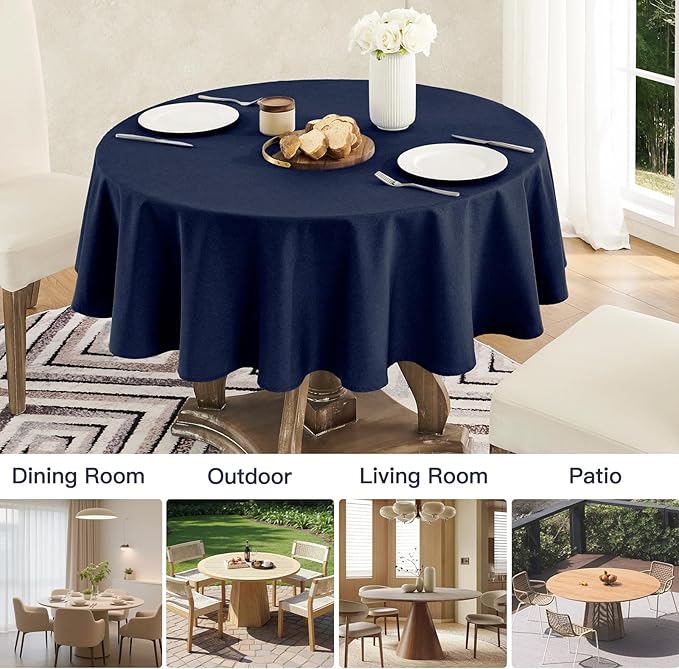 Veblandy Tablecloth Linen Textured Waterproof & Stain Resistant Table Cloth Wrinkle Free Decorative Fabric Farmhouse Table Cover for Dining/Party/Buffet/Wedding, 60 x 60 Inch, Navy Blue