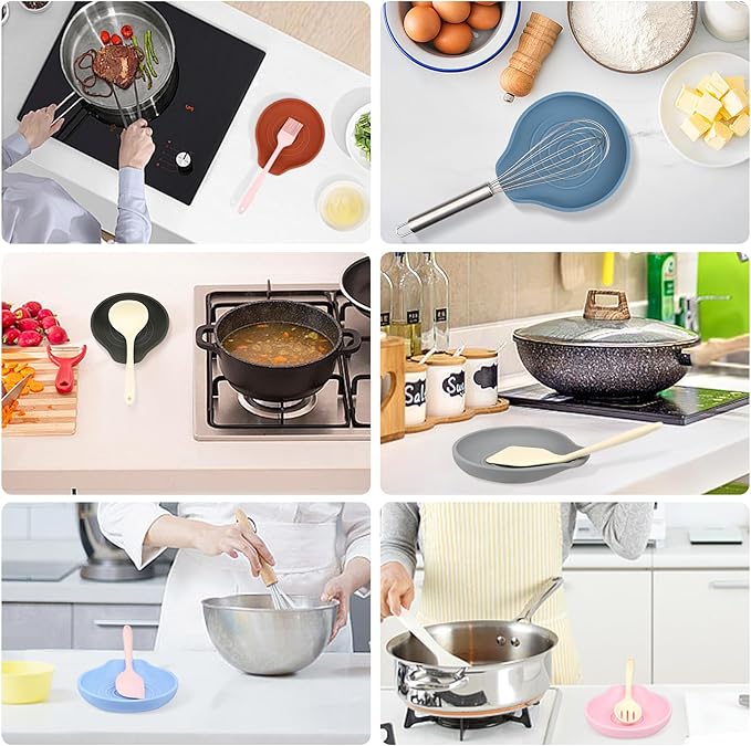 Silicone Spoon Rest for Stove Top - BPA-Free, Heat-Resistant Spoon Holder - Spoon Rest for Kitchen Counter - Large Cooking Utensil Rest for Spoons, Spatulas, Ladles or Tongs - Indigo 2 Pack