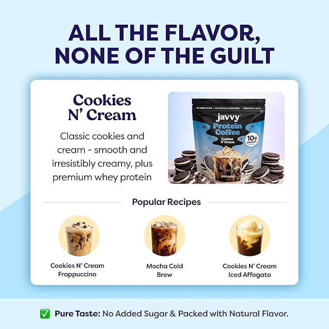 Cookies N’ Cream Protein Iced Coffee - Premium Whey Protein & Instant Iced Coffees - 100% Natural Cold Brew - Zero Artificial Flavors & Sweeteners, 80 mg Caffeine, No Added Sugar, 20 Servings