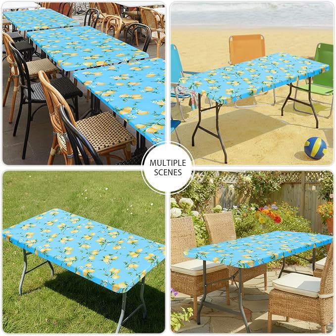 Smiry Spandex Fitted Tablecloth for 5 Foot Rectangle Tables, Washable Picnic Table Cover with Elastic, Stretch Reusable Table Cloth for Outdoor, Camping, Dining & Kitchen (Lemon, 30"x60")