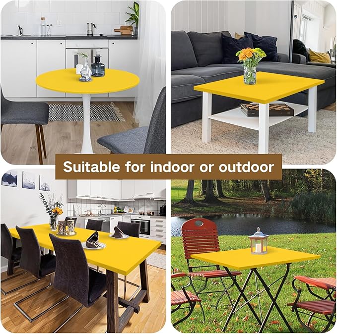 Square Fitted Table Cover Elastic Tablecloth Stretch Spandex Table Top Cover Tables Topper Cap for Dining Kitchen Home Party Yellow 36X36 Inch