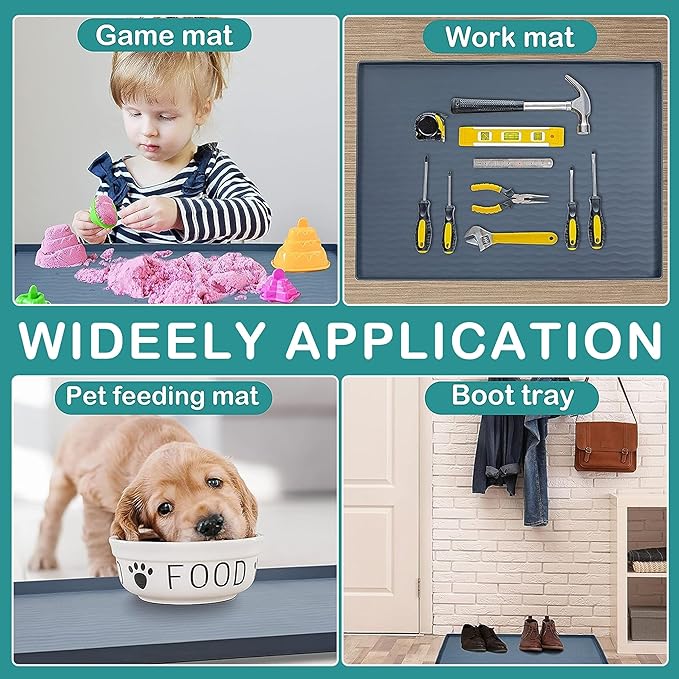 URMONA Waterproof Silicone Under Sink Mat 34'' x 19'' Shelf Liner for Kitchen and Bathroom, Cabinet and Counter Protector, Storage and Organizers, Litter Mat, Pet Cat Puppy Essentials(Khaki)