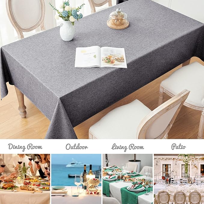 Veblandy Rectangle Tablecloth Linen Textured Waterproof & Stain Resistant Table Cloth Wrinkle Free Decorative Fabric Farmhouse Table Cover for Dining/Party/Buffet/Wedding, 60 x 104 Inch, Dark Grey