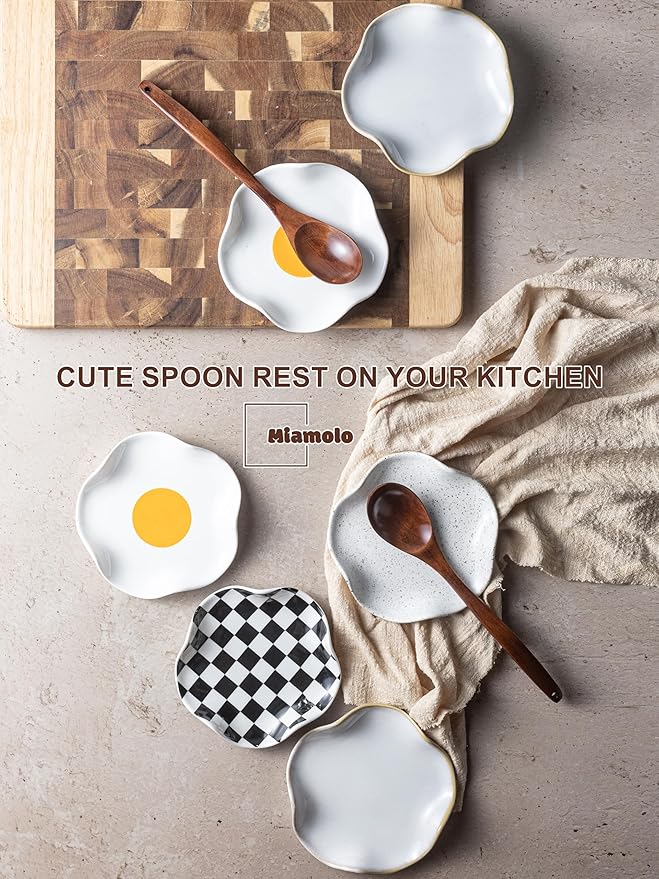Spoon Rest for Kitchen Counter, 5.3" Ceramic Spoon Holder for Stove Top, Cute Coffee Spoon Rest, Modern Kitchen Spoon Holder for Multiple Utensils, Farmhouse Home DéCor, Housewarming Gift