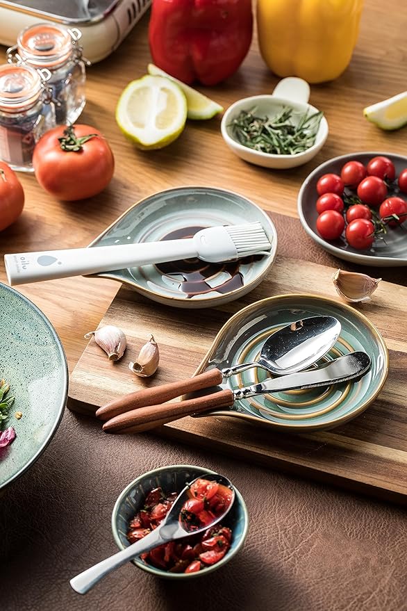 LAUCHUH Spoon Rest for Kitchen Counter,5" Spoon Holder for Kitchen Counter Stove Top Ceramic Spatula Holder for Ladle, Spatula, Spoons or Tongs, Christmas Decor, Unique Green