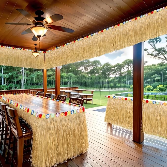 Luau Party Decorations, Natural Hawaiian Grass Table Skirt, Flower 108 X 29.5" Grass Skirts Tropical Luau Party Favors, Table Skirt for Luau Summer Tropical Indoor Outdoor Parties Decor Accessories
