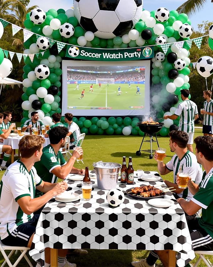 Pureegg Soccer Party Decorations 2026 Plastic Tablecloth Disposable 10 Pack, Rectangle Table Cover 54 x 108 Inch, Plastic Table Cloth for Soccer Birthday Party, Green and White Soccer