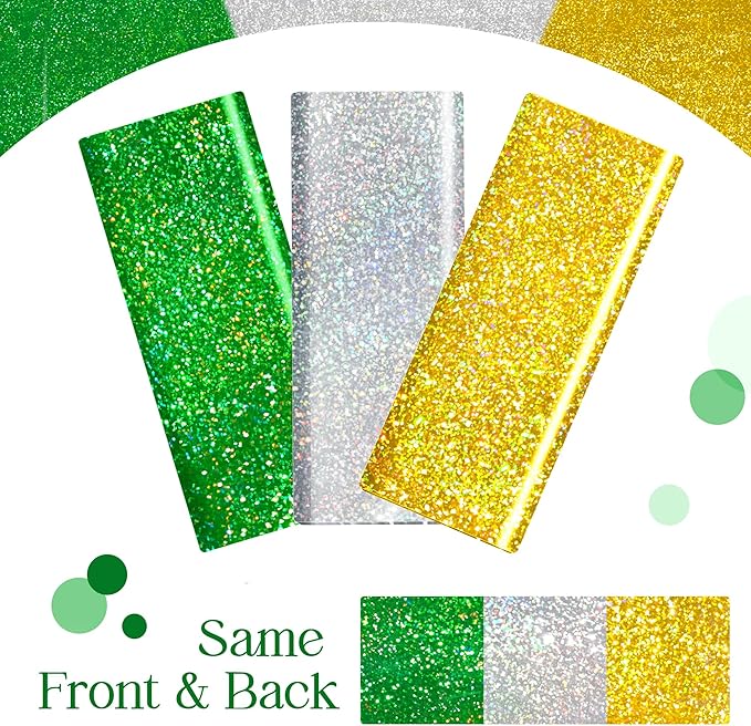 Just Shimmer Sparkling Holographic Laser Tablecloth - Shimmering, Waterproof, Easy to Clean - Ideal for Bachelorette, Birthday, Wedding, and Anniversary Party Decorations (Green & Gold & Silver, 3)