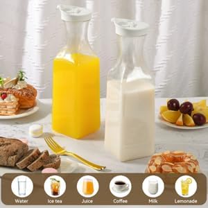 Set Of 6 Plastic Carafe With Lid, 50 Oz Mimosa Bar Supplies, Large Plastic Water Pitcher, Square Base Juice Containers For Party, Milk Container, Beverage Containers For Fridge- HAND WASH ONLY