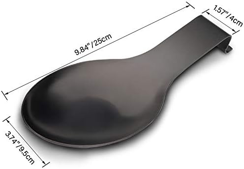 Stainless Steel Spoon Rest, Spatula Ladle Holder, Stainless Steel Utensil Spoon Rest Holder, Brushed Finish, Dishwasher Safe 9.8 x 3.7 Inch (Black 2PCS)