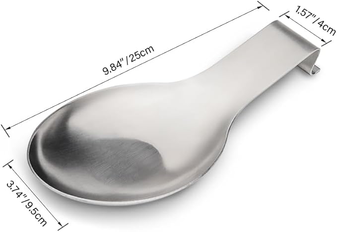 Stainless Steel Spoon Rest, Spatula Ladle Holder, Stainless Steel Utensil Spoon Rest Holder, Brushed Finish, Dishwasher Safe 9.8 x 3.7 Inch (Silver 2PCS)