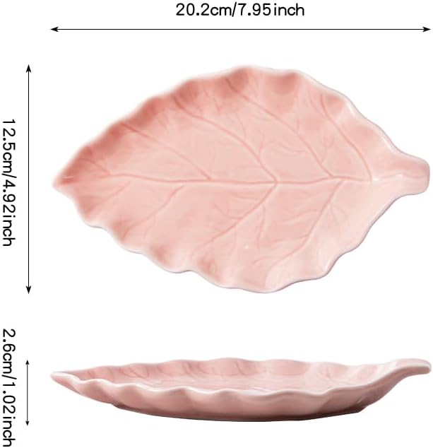 Ceramic Leaf Shape Spoon Rest for cooking, Cute Cooking Spoon Holder for Stove Top,Large Porcelain Spatula Rest for Kitchen Counter, Farmhouse Christmas Kitchen Decor (pink)