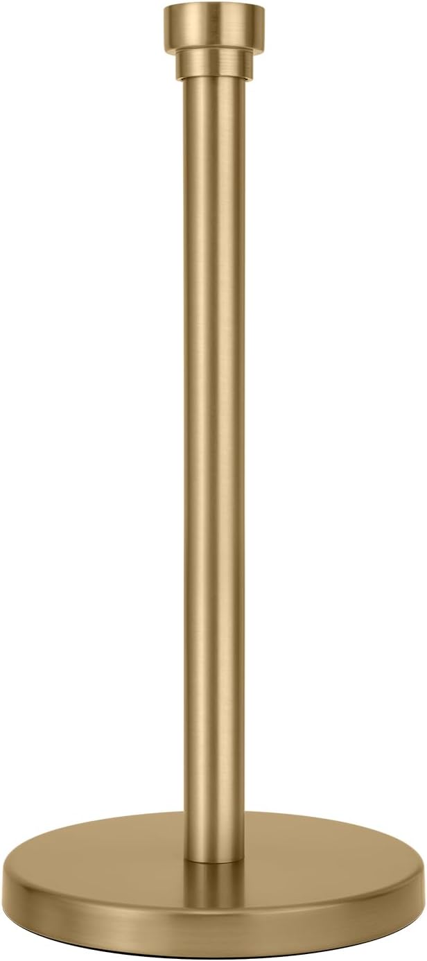 Warm Gold Paper Towel Holder Countertop, Freestanding Paper Towel Stand with Weighted Non-Slip Base, Easy Assembly, Unique Decorative End Cap for Kitchen and Bathroom
