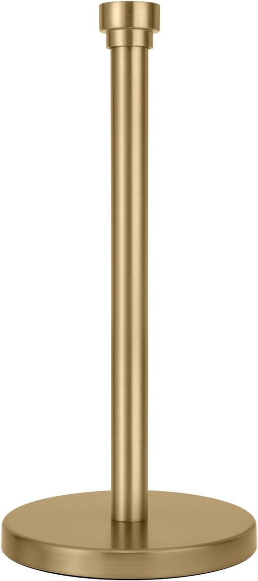 Warm Gold Paper Towel Holder Countertop, Freestanding Paper Towel Stand with Weighted Non-Slip Base, Easy Assembly, Unique Decorative End Cap for Kitchen and Bathroom