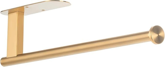 Honmein Paper Towel Holder, Upgrade SUS304 Stainless Steel Paper Towel Holder Under Cabinet, Bend-Resistant, Self-Adhesive or Drill mounting (Gold)
