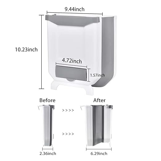 2 Pack Kitchen Trash Can, Foldable Trash Can for Kitchen, Collapsible Hang Small Plastic Garbage Can 2.4 Gallon for Cabinet/Car/Bedroom/Bathroom/Office (White, 2PC)