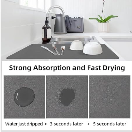Extra Large Dish Drying Mats: 33"L x 17"W XXL Customizable Trimmable Non-Slip Absorbent Mat, Oil Stain Resistant Easy Clean Drip Catcher Counter Protector for Kitchen Sink Coffee Bar Espresso Machine