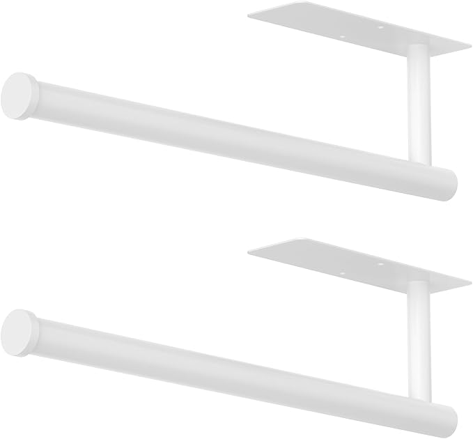 Paper Towel Holder Under Cabinet, Self-Adhesive,No Drilling, Stainless Steel, Wall-Mounted for Kitchen and Bathroom, Easy Install, Durable, Space-Saving, Ideal for Home, RV (White, 2 Pack)