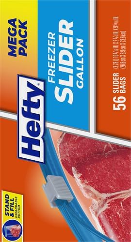 Hefty Slider Freezer Kitchen Storage Bags, Gallon Size, 56 Count (Pack of 4)