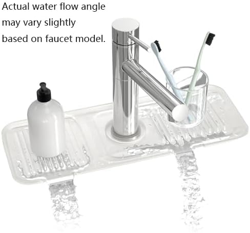 Toovem Kitchen Faucet Sink Splash Guard,14.5x5.5in Silicone Faucet Water Catcher Mat, Faucet Handle Drip Catcher Tray,Soap Sponge Holder for Kitchen, Bathroom, Farmhouse, Countertop Protect, Clear