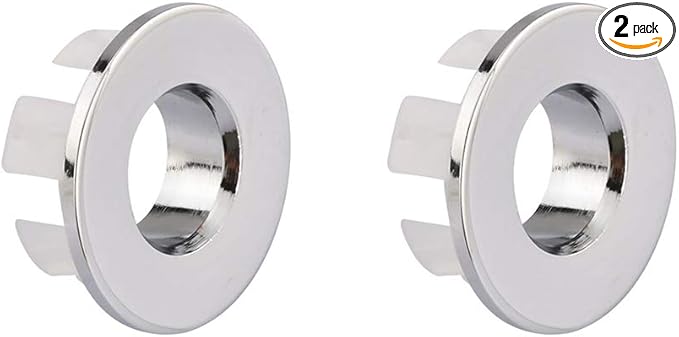 Sink Basin Trim Overflow Cover Brass Insert in Hole Round Caps Chrome 2 PCS