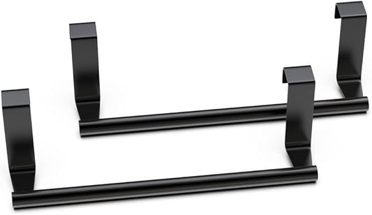 Towel Rack for Cabinet, Strong Steel Kitchen Over Cabinet Towel Bar Holder, 9" Wide - 2 Pack - Black