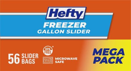 Hefty Slider Freezer Kitchen Storage Bags, Gallon Size, 56 Count (Pack of 4)