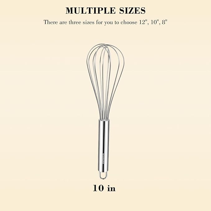 NileHome Stainless Steel Whisk 10" Kitchen Whisk Wisking Tool Kitchen Wisk Wire Whisks for Cooking, Whisking, Blending, Beating, Stirring