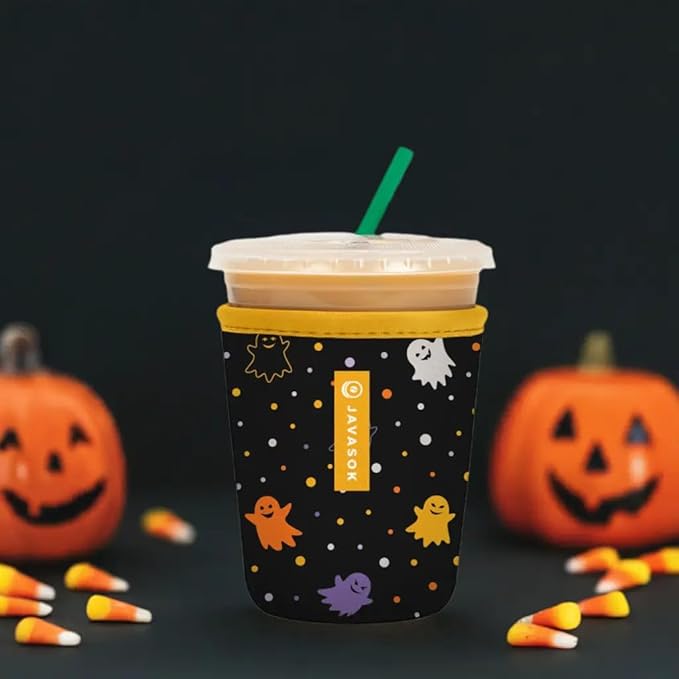 Sok It JavaSok Iced Coffee & Cold Soda Insulated Neoprene Cup Sleeve (Ghost Party, Medium: 22-28oz)