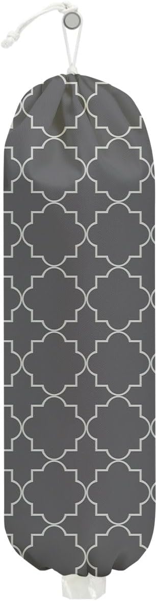 Dark Grey Plastic Bag Holder 22.5x9 Inch,Wall Mount Grocery Bag Holder for Plastic Bags,Reusable Grocery Bags Storage Dispenser,Home Kitchen Pantry Decor,Stylish Gray Gifts for Women Mom Grandma